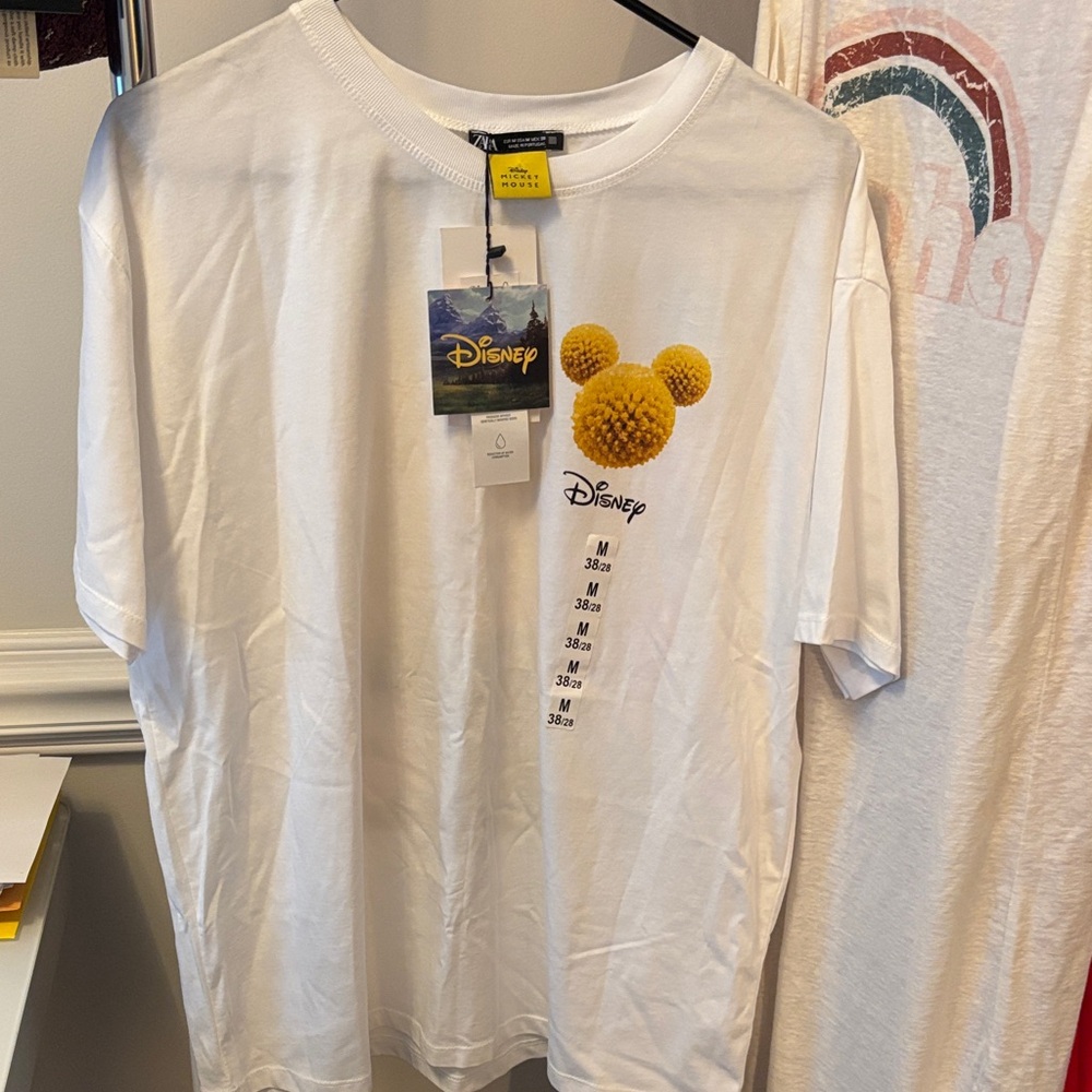 Zara Disney White Tee with Yellow Mickey Graphic